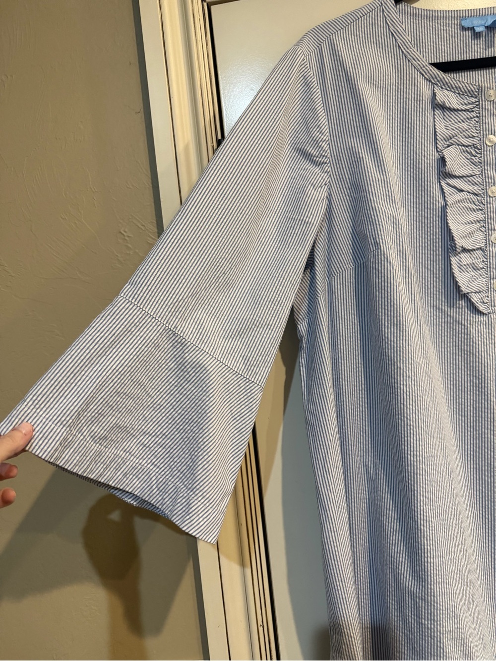 Draper James Blue & White Seersucker Ruffle Shift Dress - Picture 4 of 5